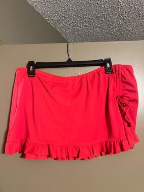 Tropical Escape Red Swim Skirt with Ruffle Trim